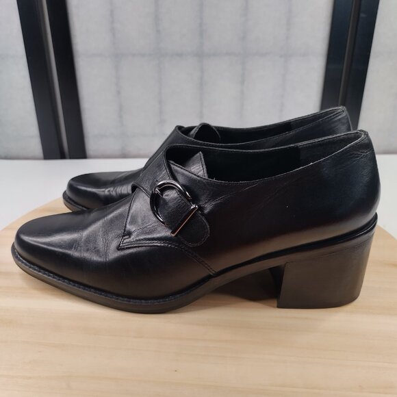 Bandolino Atlanta Monk Strap Chunky Heel Black Leather Loafers Women US 9.5M - Picture 5 of 12